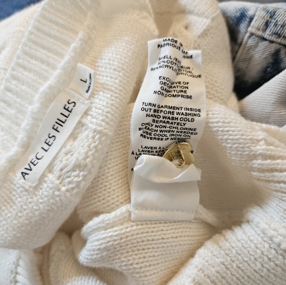 Avec Les Filles White & Black Bow Trim Heart Button Up Cardigan Sweater - Picture 9 of 11